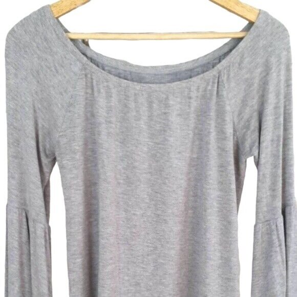 Chaser Womens Bell Sleeve Top Gray Small Scoop Neck Flowy Stretchy Cool Jersey - Picture 2 of 7